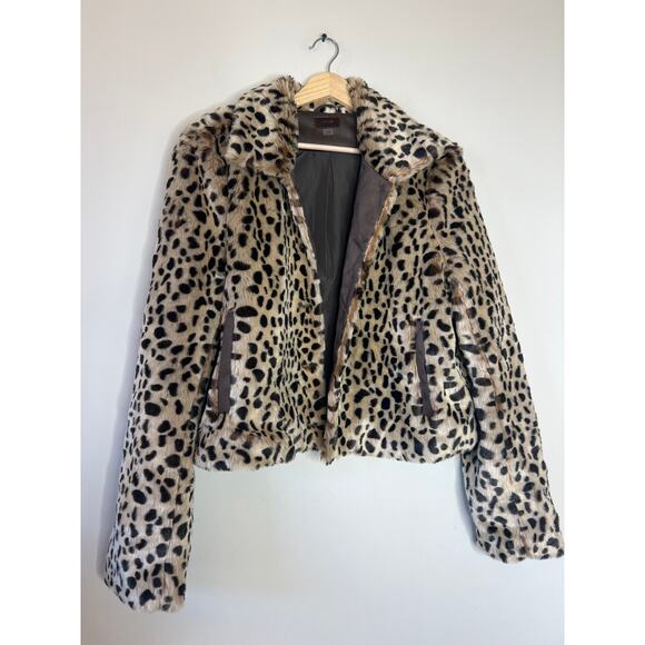 NEW MOTHER The Pony Keg Cheetah Print Button Front Faux-Fur Jacket Brown Sz: M - Picture 2 of 8